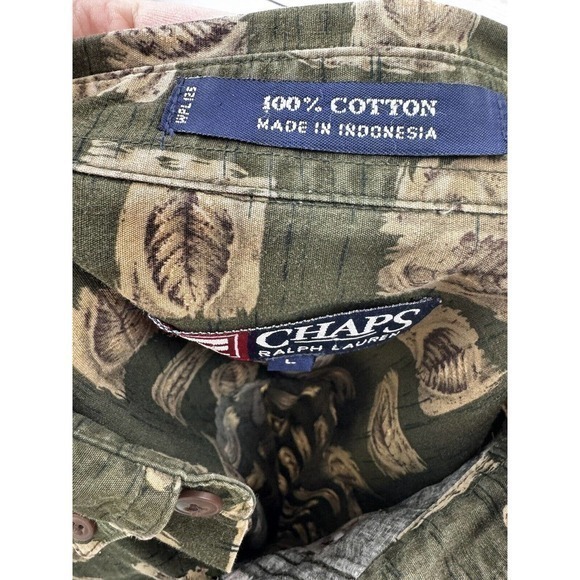 VTG Ralph Lauren Chaps Large Shirt Button Down Long Sleeve Green Leaves Nature - Picture 9 of 9